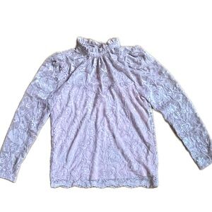 Pink Lace Lined High Neck Long Sleeved Blouse Top Size Small
